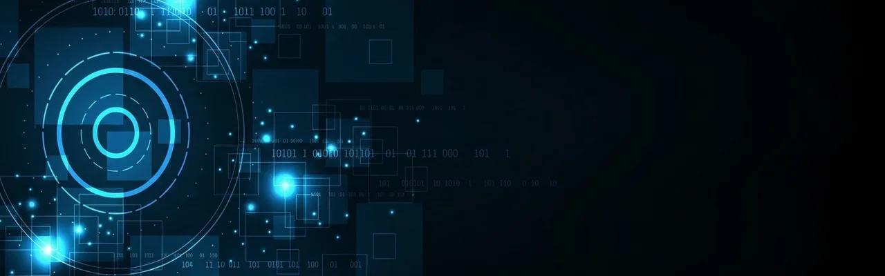 Ilustração abstrata de tecnologia com círculos digitais e código binário